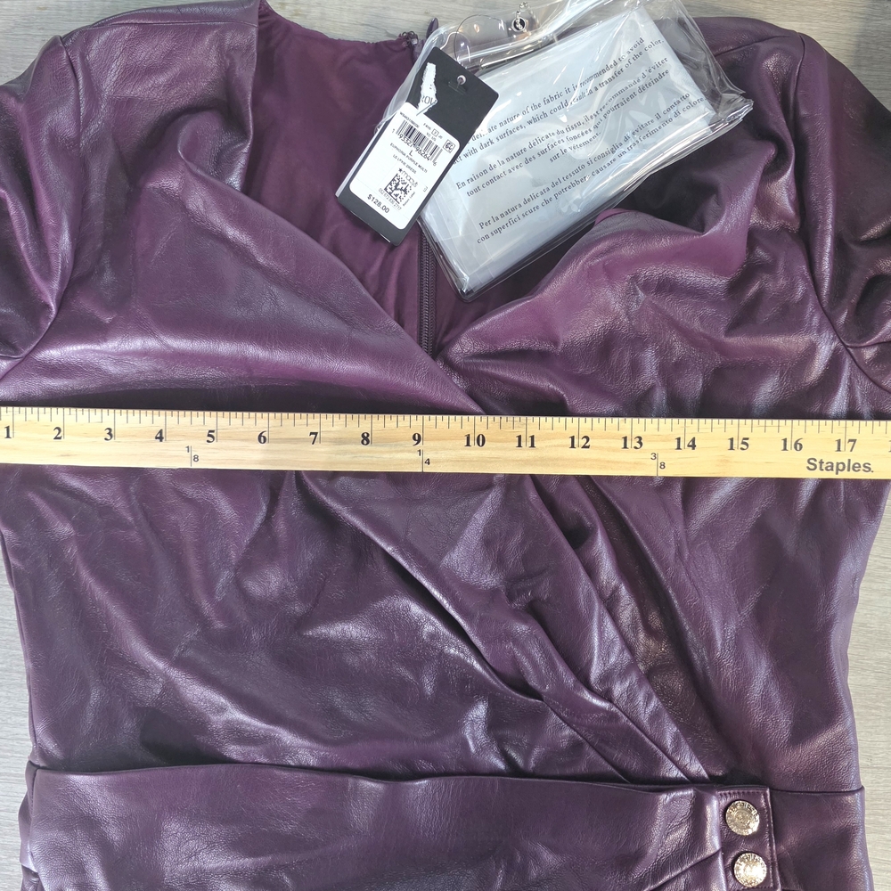 Guess Deep Purple Faux Leather Wrap Mini Dress Sz L NWT - Picture 11 of 12